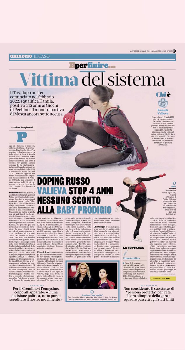 Hold the presses: this IS a big story in Italy, host of the next Winter Games.  Friend sent me this page from today’s issue of Italian sports daily La Gazzetta dello Sport: