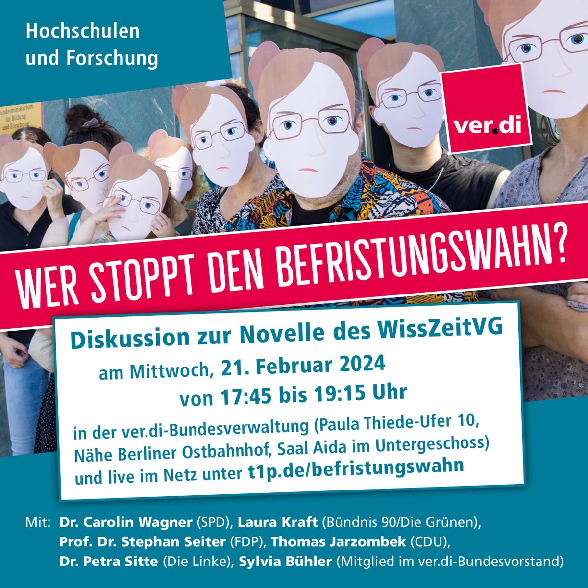 Sonja_Staack's tweet photo. Wo bleibt die #WissZeitVG-Novelle? 🧐

Das diskutieren wir mit den MdB - und mit Euch!
📢 Seid dabei - am 21.02. in Berlin oder im Livestream

 #StopptDauerbefristung #IchbinHanna https://t.co/3mwo2NrzZd