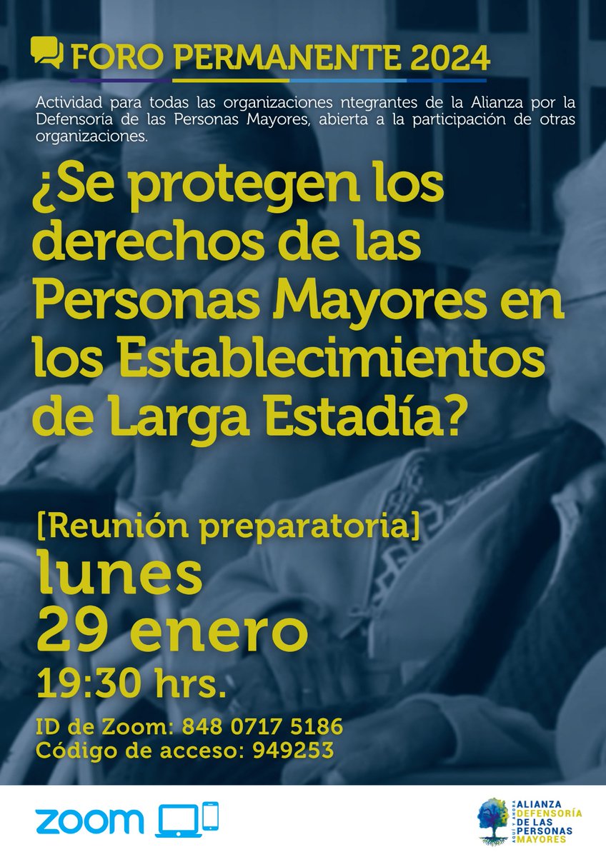 DefensorMayores's tweet photo. Anoche nuestra Alianza, con invitad@s, preparó lo que será un Foro Permanente que contribuya con quien corresponda, a erradicar las situaciones de vulneración de #personasmayores dependientes internadas en los ELEAM. Invitamos a unirse, no podemos permanecer indiferentes ! https://t.co/c4UNINMfcp