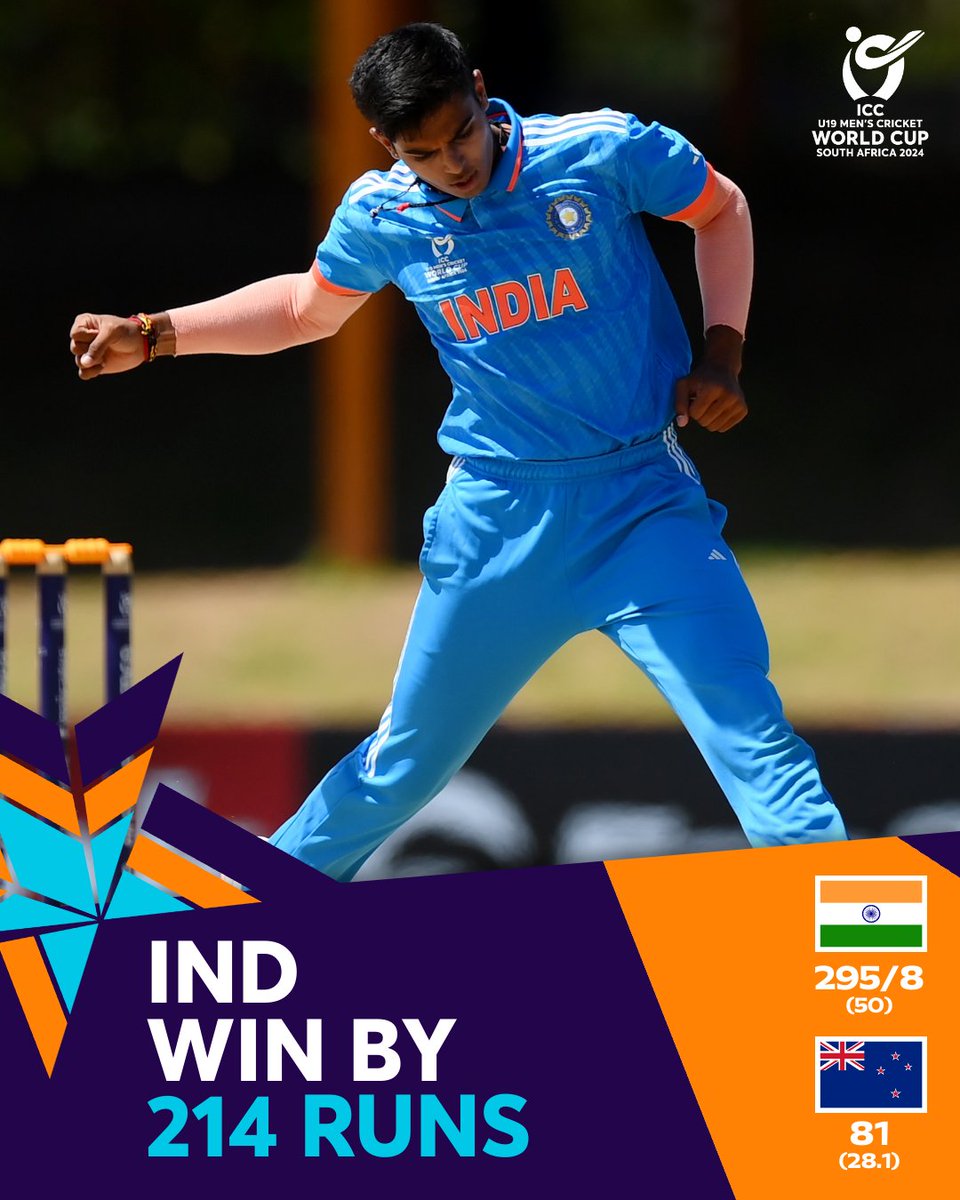 ICC's tweet image. India were in sensational form in their #U19WorldCup 2024 Super Six fixture against New Zealand 👌

#INDvNZ