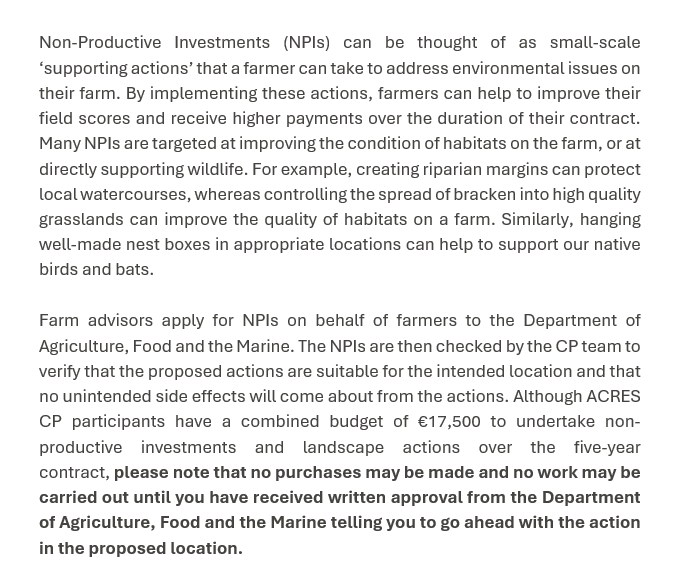 The draft specifications for the Non-Productive Investments (NPIs) is up for you to read.  You can find a link to it on our website (link in our profile).

#acres