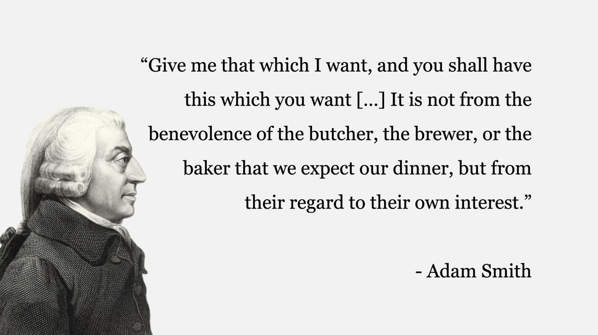 fermatslibrary's tweet photo. According to Adam Smith the division of labor emerged because of our human tendency to trade/exchange goods and services. Humans naturally seek to trade what they have for what they need or want.

This chapter from "The Wealth of Nations" is worth reading: https://t.co/N0Mseprknf https://t.co/PyiXCCeHpj