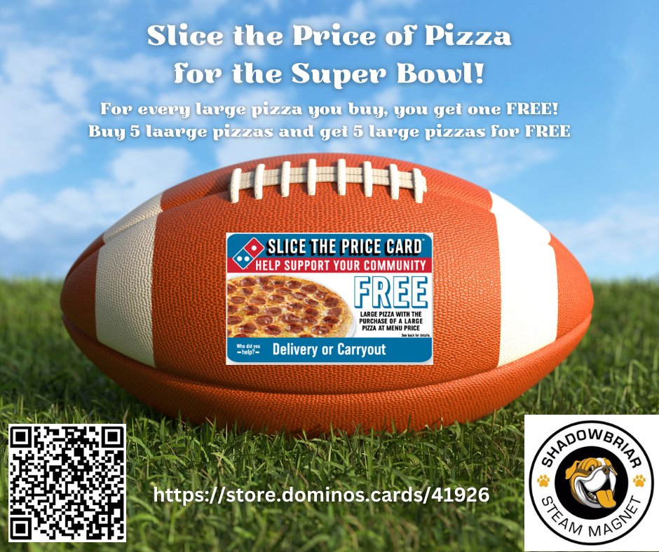 ShadowbriarP's tweet photo. Our Domino's Gift Card Fundraiser is well underway. Please support the PTO by sending to your family and friends. Scan the QR code or click https://t.co/H0DRMgpwIb and register your child so they will have a personalized link. https://t.co/peRCAMLBnv