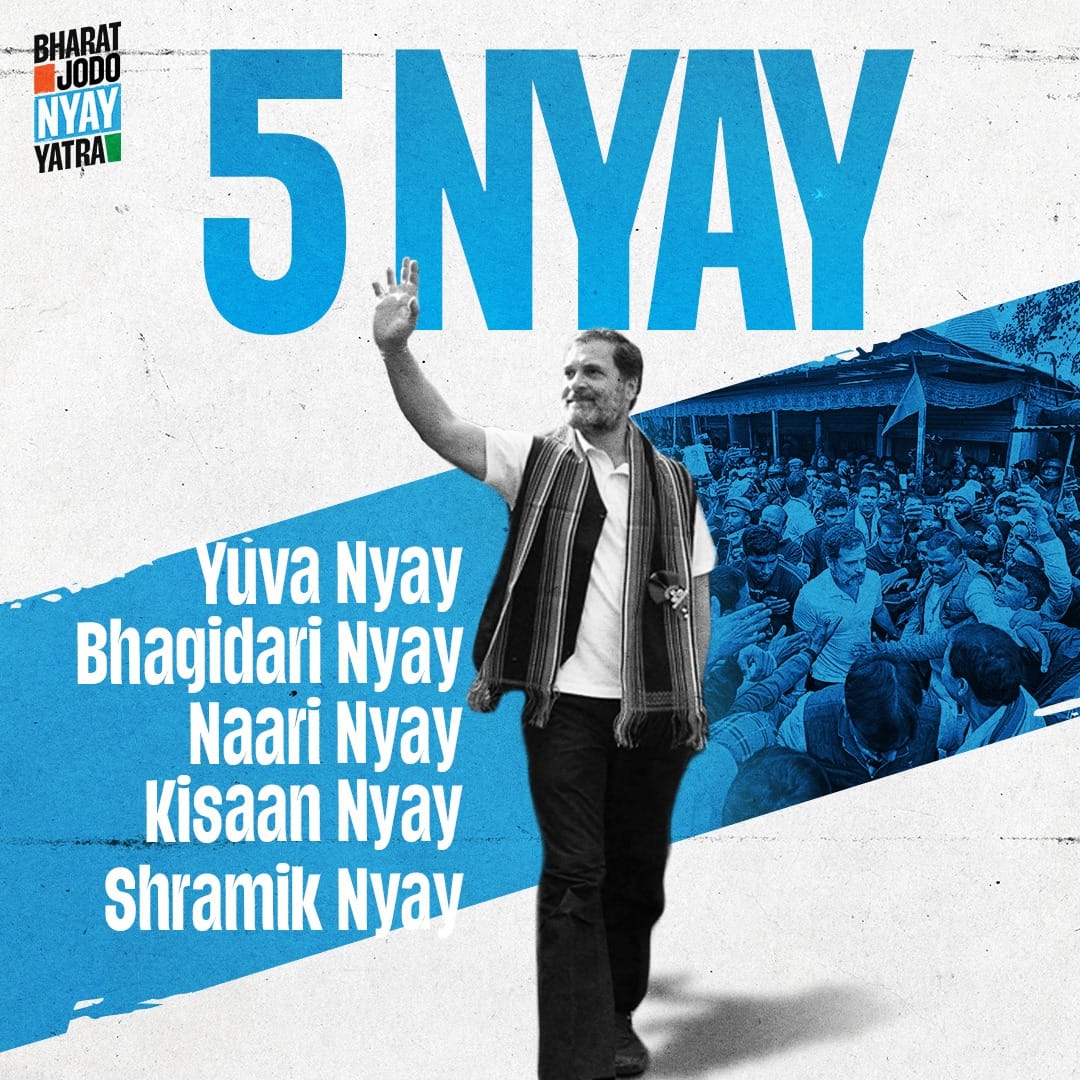 INCKerala's tweet photo. Congress guarantees comprehensive social justice through 5 NYAY promises.

To be the voice of all the sections. Until we get justice! 

Nyay ka haq, milne tak! 

#BharatJodoNyayYatra https://t.co/xRkz0VWWy8
