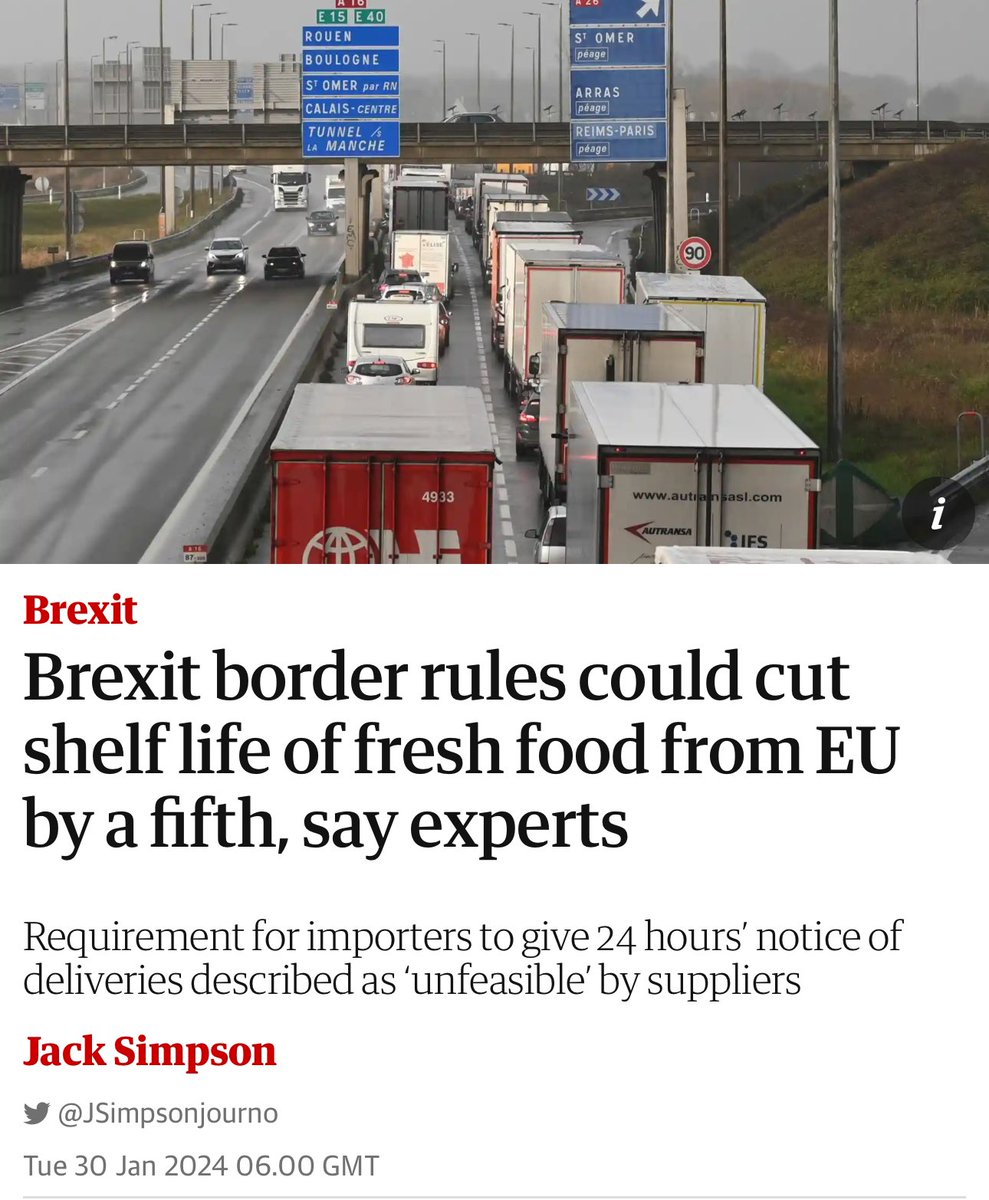 🔴 #Brexit is ensuring you’ll pay more for food which will go off a lot quicker, all so you are free to buy a pint of wine! 🔵 EU suppliers haven’t needed to notify 🇬🇧 govt before delivering meat and dairy products, so deliveries have arrived in the UK within hours of being