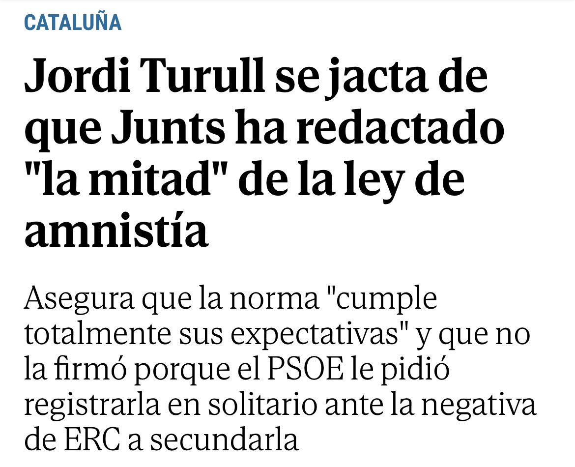 Sorpren la forma en com des de Junts no poden posar-se d'acord ni entre ells.

👉 Primer que han redactat la meitat de la llei, després que no els hi agrada, després que sí i ara impossibiliten la seva aprovació.

Tot per interessos partidistes.