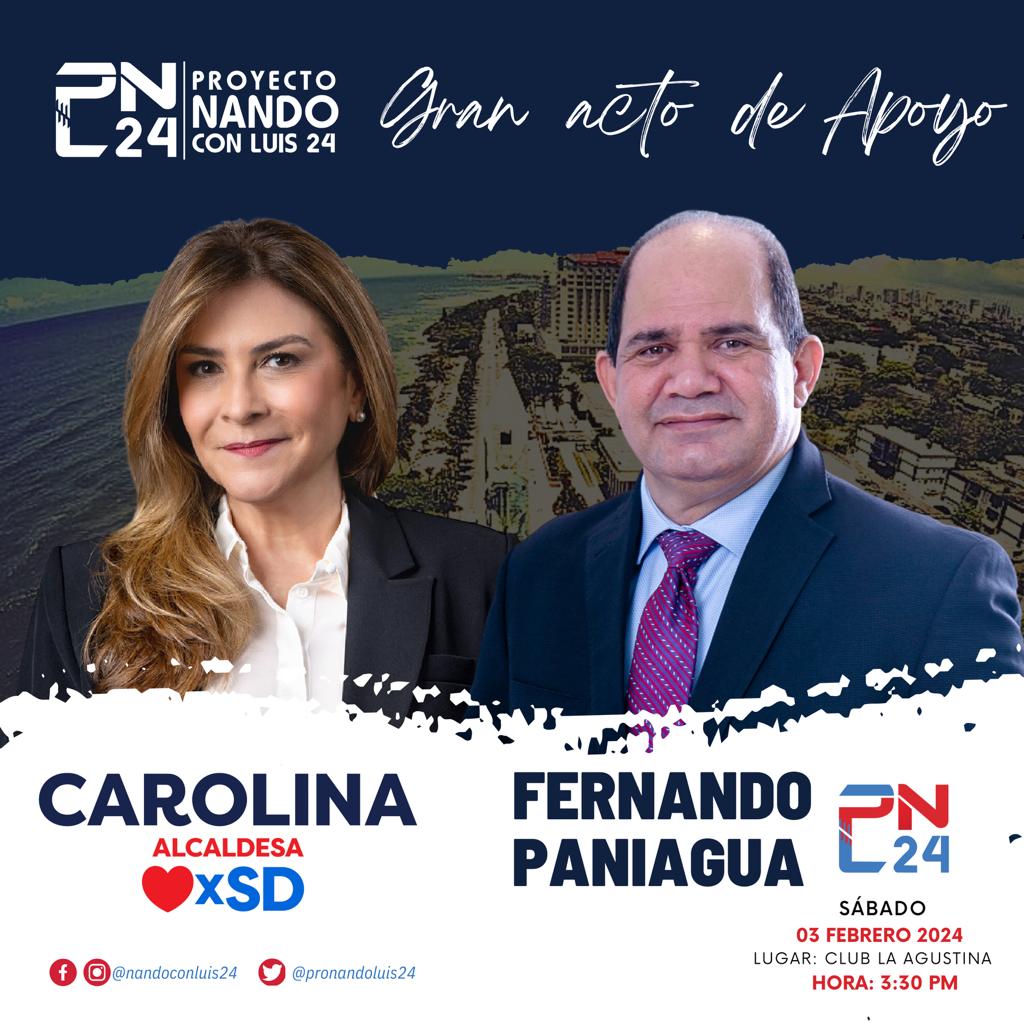 Caminando2832's tweet photo. 📣 ¡El #PNL24 te invita al "Gran Acto de Apoyo" a la candidatura de @CarolinaMejiaG para alcaldesa del Distrito Nacional
¡Únete a nosotros para respaldar a Carolina Mejía en este emocionante evento!
#ApoyoCarolinaMejía #NandoConLuis24
#ConEl❤️XSantoDomingo
#Circ2DN https://t.co/sLFHH2tUHy