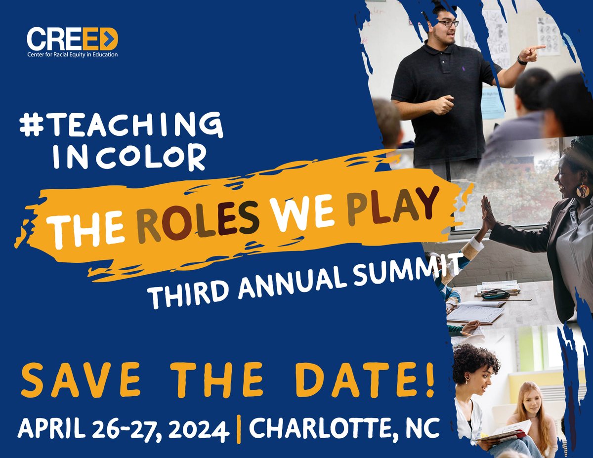 CREED_NC's tweet photo. Mark your calendars for the third annual #TeachingInColor Summit, April 26-27 in Charlotte! 

Save the date and get ready to celebrate our educators of color! 🙌🏾📚 

📆 Add this event to your calendar: https://t.co/EEluCPq9iT https://t.co/3KJLIsDZSx