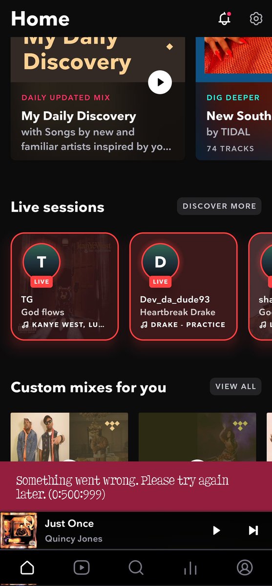 DeathsFury's tweet photo. @TIDALSupport Is this an issue on my end or is the app down? https://t.co/76doPS7tTV