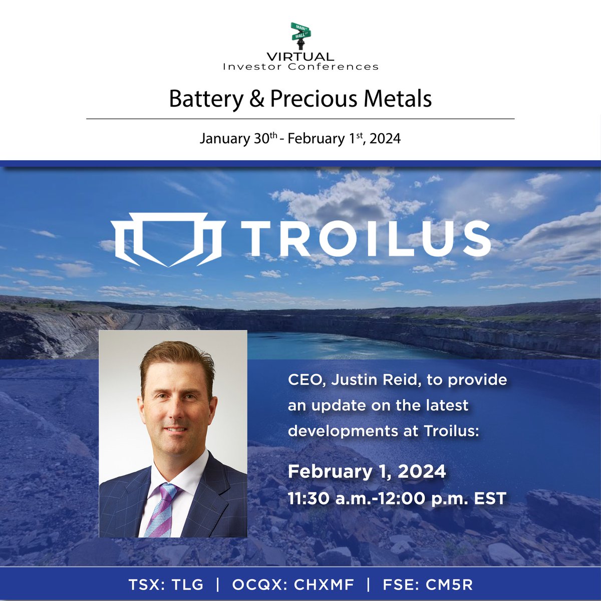 TroilusMining's tweet image. We're looking forward to this week’s @OTCMarkets Battery &amp;amp; Precious Metals Virtual Investor Conference! Tune in on Feb 1 @ 11:30 am EST for an update on the latest developments at #Troilus from CEO, Justin Reid.
Register here: bit.ly/3ugUMbl 

$TLG $CHXMF $CM5R #gold