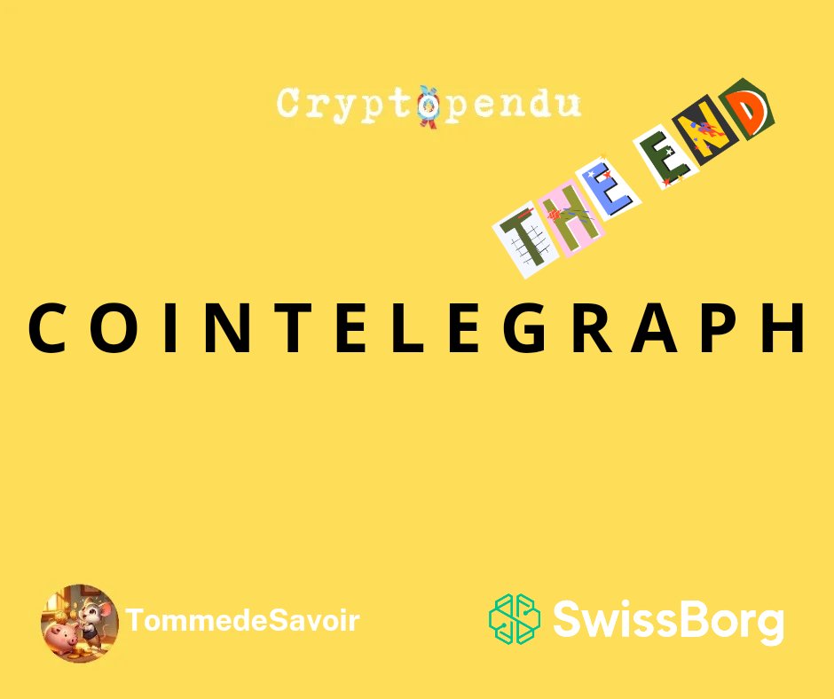 0xTomme's tweet photo. Et la solution du #cryptopendu 2️⃣ est : COINTELEGRAPH !
Bravo à ceux qui ont résolu le jeu 💪
@justwenit, tu remportes 50$ USDC, viens me DM.
Merci à @swissborg de permettre ce giveaway, et je vous dis à la semaine prochaine 👀 https://t.co/6CBmYq2JSi