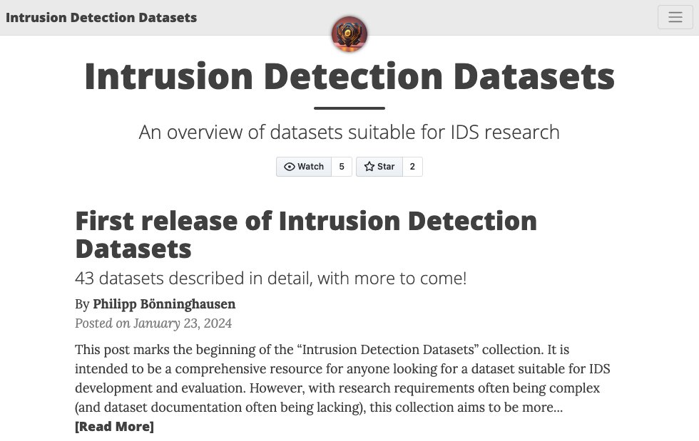 We just released a comprehensive overview of datasets for research in intrusion detection! Contributions welcome, please share! github.com/fkie-cad/intru…