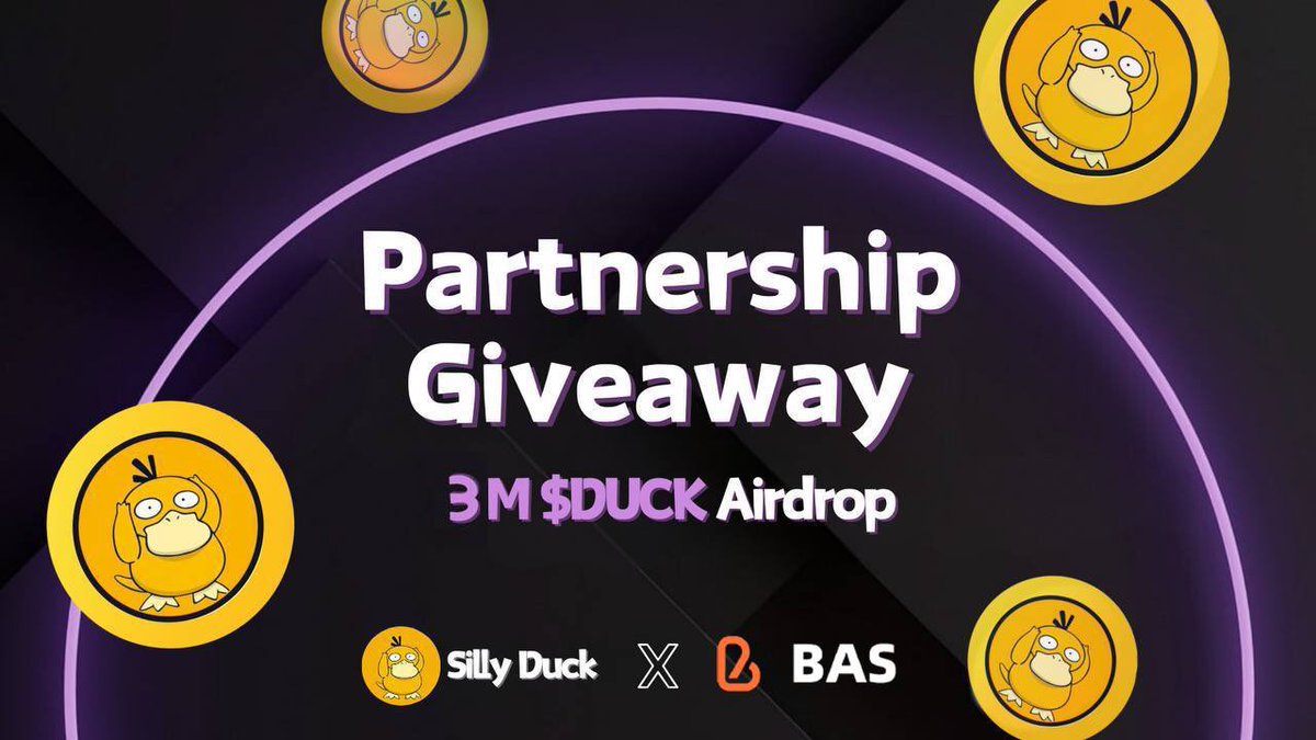 <a href="/BASCAN_io/">BAS(BNB Attestation Service)</a> x @SillyDuckSol Partnership Giveaway! 

Join the excitement with the most generous duck on #Solana and BNB Attestation Service! 

🎁30 lucky winners share 3M $DUCK (300$ worth)! 

To Enter:  
✅Follow @SillyDuckSol &amp; <a href="/BASCAN_io/">BAS(BNB Attestation Service)</a>
✅Like + RT + tag 3 friends 
✅Join the