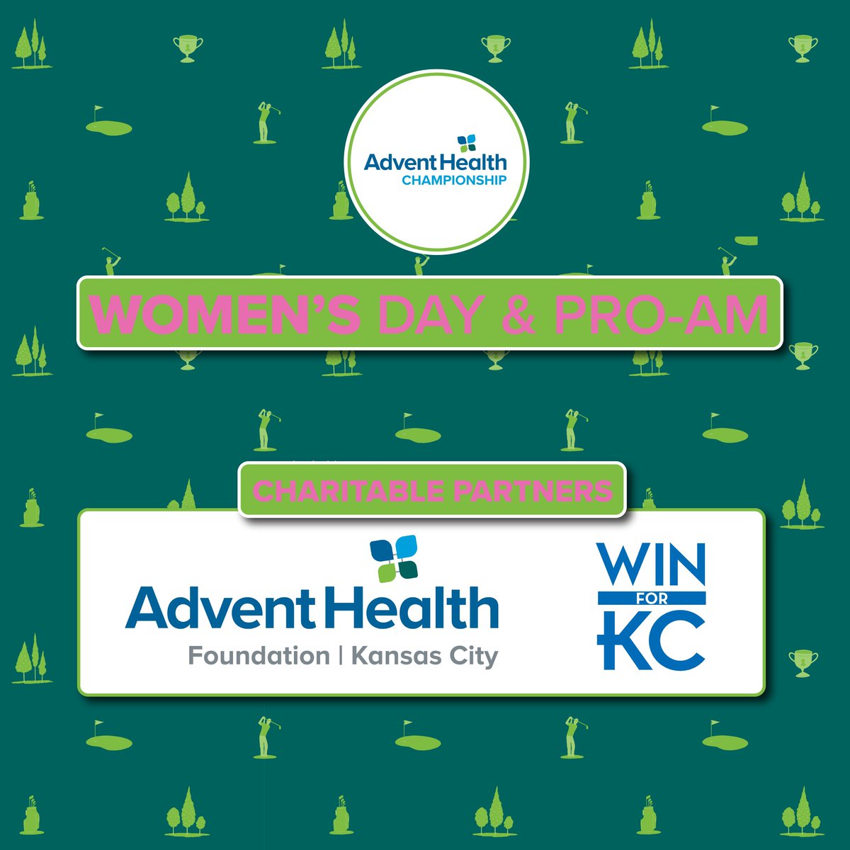 We are excited to announce our first-ever Women’s Day &amp; Pro-Am will benefit two great local charities - the AdventHealth Kansas City Foundation &amp; WIN for KC. 

We are proud to support these organizations &amp; keep proceeds from our event in KC! 

#AdventHealthChampionship
