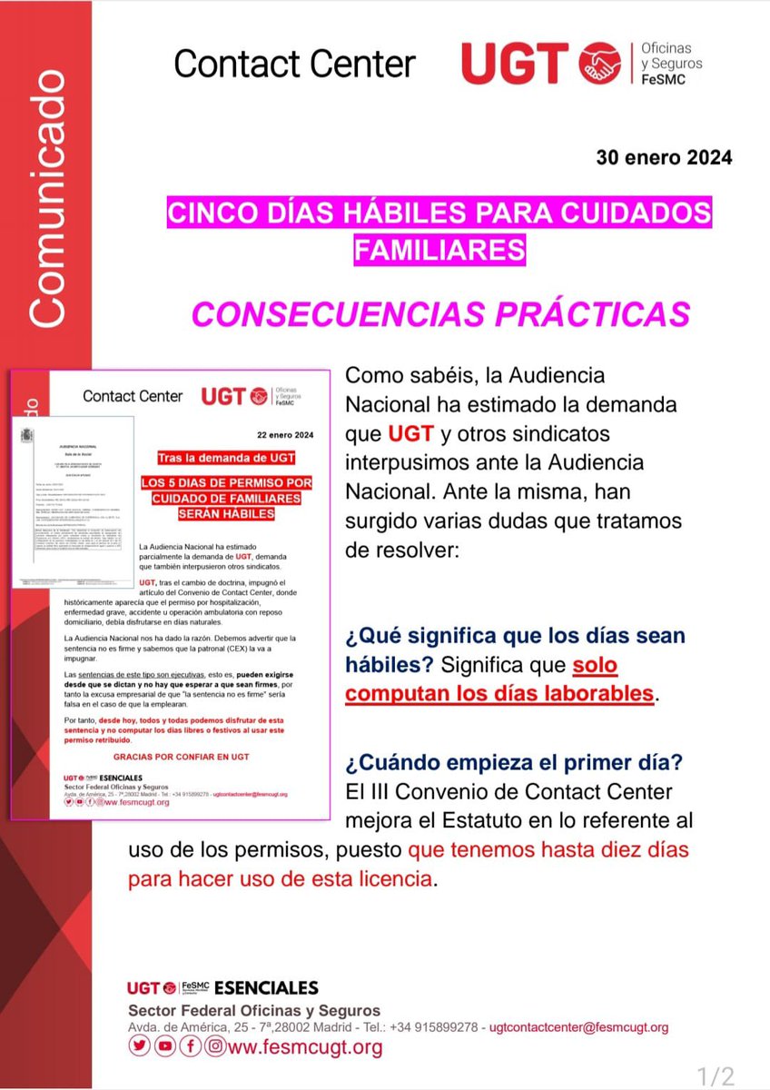 ugtkonecta2's tweet photo. ⚠️ Consecuencias prácticas del permiso de cinco días hábiles para el cuidado familiares 

#UGTKonecta https://t.co/7c0co0Icvn
