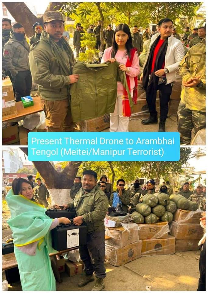 AboriginalKuki's tweet photo. Manipur📍

📍A week ago, the daughter of a Meitei fraudulent fake climate activist Licipriya Kangujam  with her mother, acquired a thermal drone to assist Arambai Tenggol in launching a direct assault on the Kuki community

❗️However, today, Arambai Tenggol freely surrendered the drone, along with some weapons, after facing defeat in their attack on the Kuki community in KukiHills,Leimakhong

❗️ As per local reports, a multitude of Meitei Radical farmers sustained injuries, and there is speculation that some may have been subjected to Khamenloking by Kuki village volunteers.

The Kuki community expresses deep gratitude to Lici and her mother for this unexpected turn of events.