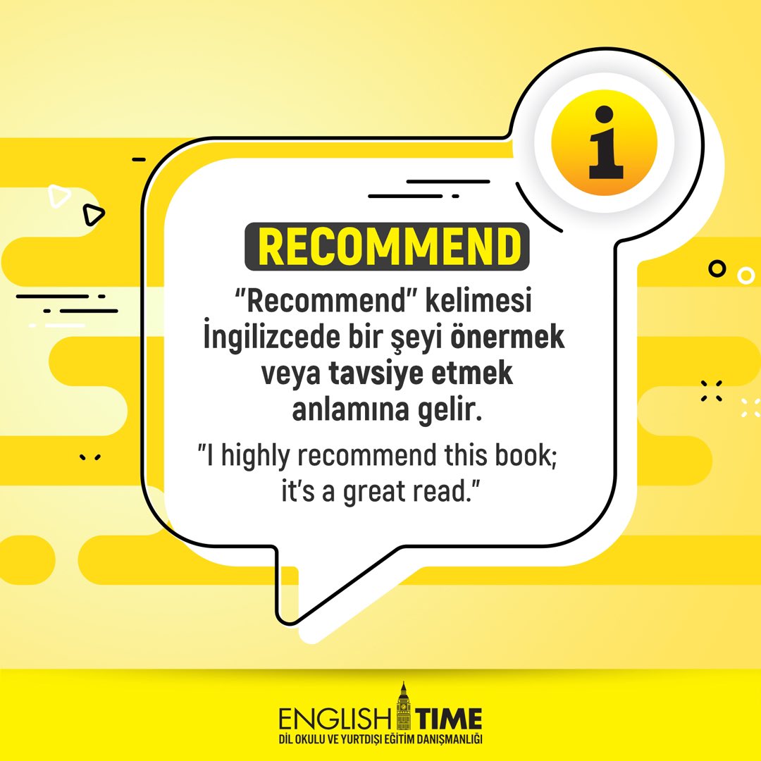 📌İngilizcede “Recommend” kelimesinin kullanımı. 📚

#recommend #kelimeler #ingilizce #englishtime #dilokulları #ingilizcekursu