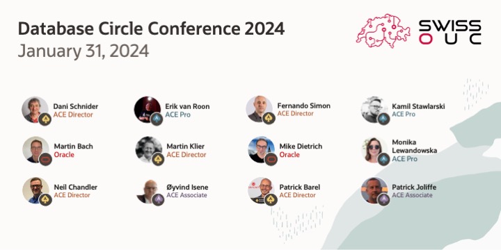 Get ready for the second day of Database Circle Conference 2024 taking place tomorrow! @evrocs_nl @FSimonDBA @MartinKlierDBA @monika_mitura @OyvindIsene @patch72 social.ora.cl/6014RWzUk #OracleACE @swissOUC