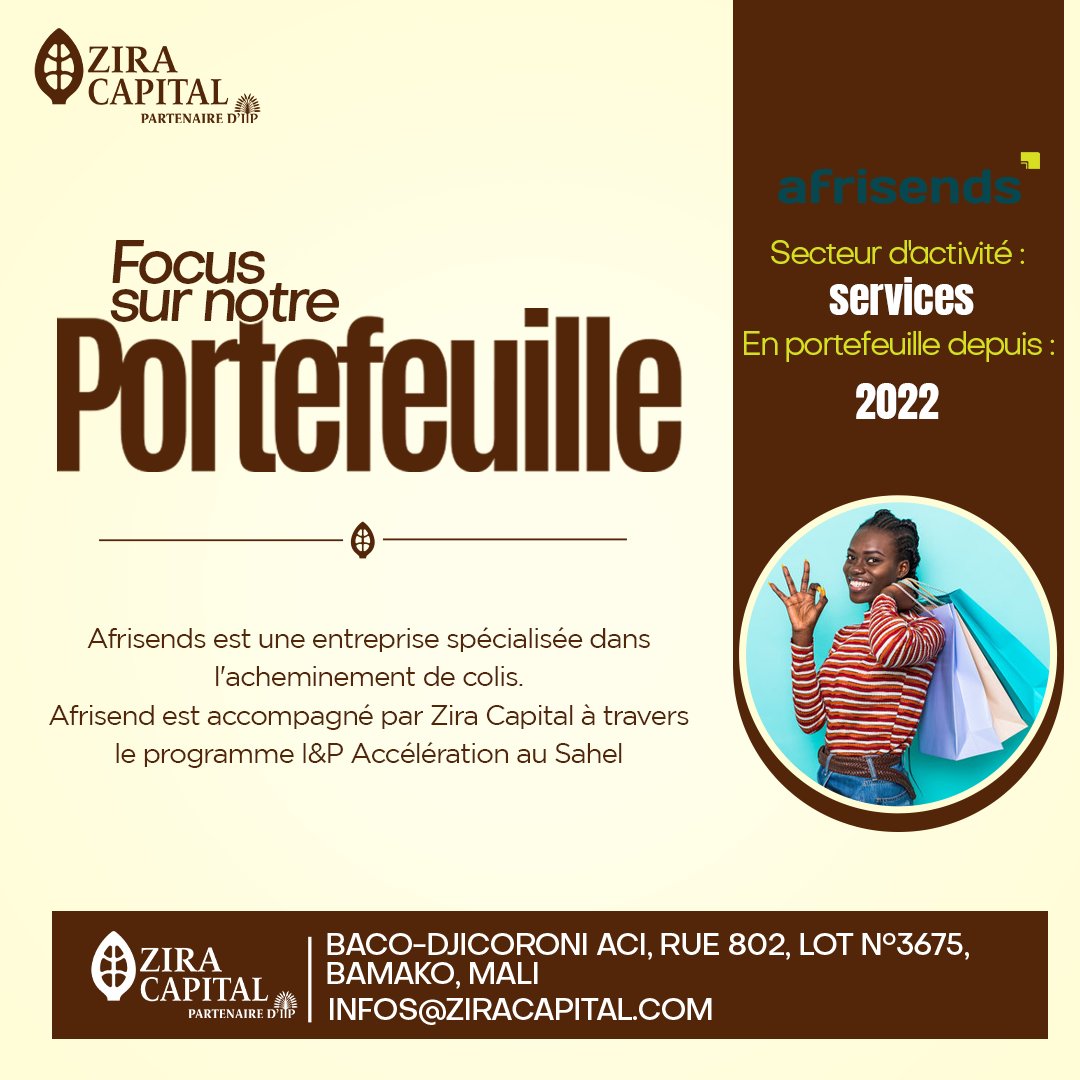 Zira Capital (@ziracapital) on Twitter photo Focus sur notre portefeuille : <a href="/afrisends/">Afrisends |Logistics services</a>, une entreprise spécialisée dans l'acheminement de colis, opérant dans le secteur des services.En portefeuille depuis 2022, Afrisends est accompagné par Zira Capital à travers le programme I&P Accélération au Sahel.
#Services #Startups Focus sur notre portefeuille : <a href="/afrisends/">Afrisends |Logistics services</a>, une entreprise spécialisée dans l'acheminement de colis, opérant dans le secteur des services.En portefeuille depuis 2022, Afrisends est accompagné par Zira Capital à travers le programme I&P Accélération au Sahel.
#Services #Startups