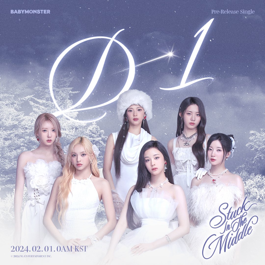 YGBABYMONSTER_'s tweet image. #BABYMONSTER 'Stuck In The Middle' D-1

Pre Release Single [Stuck In The Middle]
✅2024.02.01 0AM (KST)

Pre-Save/Pre-Add Now.
➡️ygbabymonster-stuckinthemiddle.com

#베이비몬스터 #PreReleaseSingle #StuckInTheMiddle #D_1 #20240201_0AM #YG