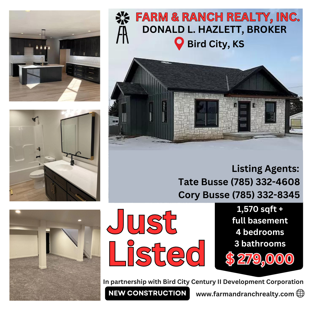 🏡✨ Check out this stunning new construction home for sale in Bird City, KS! Contact us for more details and schedule a showing today. 📞🏠

#NewConstruction #KansasRealEstate #BirdCityKS #ModernHome #HomeForSale #FarmAndRanchRealty