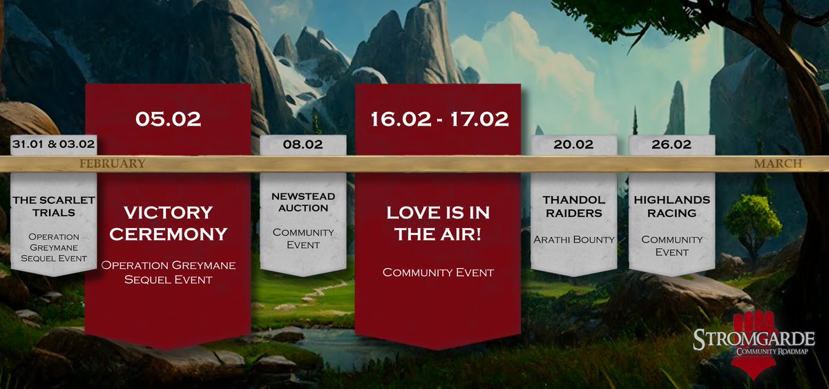 Community Events Roadmap for February 2024!

#WorldOfWarcraft #Dragonflight #StromgardeCommunity #ArgentDawnEU #Roleplay #Stromgarde #Community #Roadmap