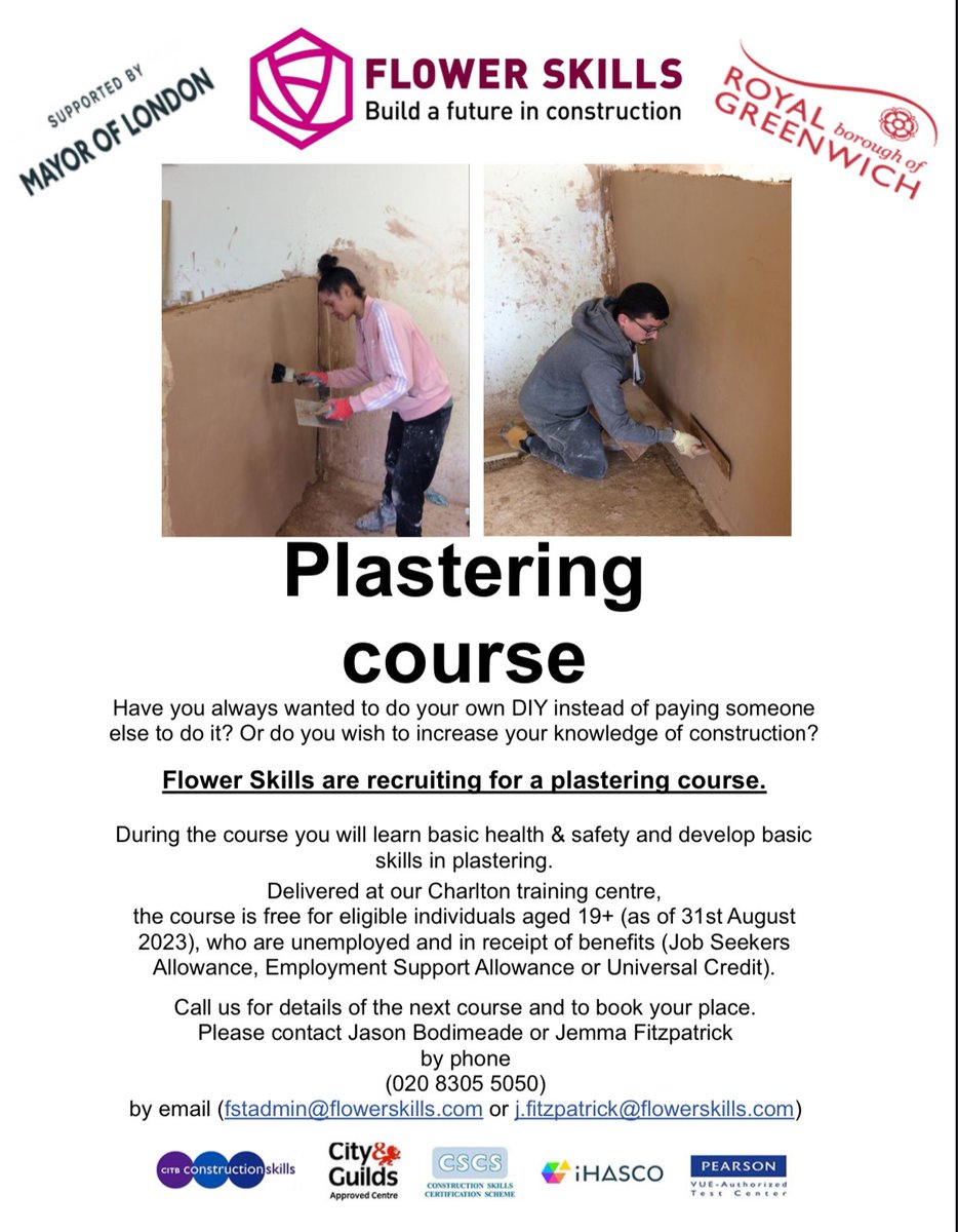 We are now recruiting for our next courses!
In2Construction - Starting on Monday 5th February,
Plastering course - Starting Monday 12th February.
Take a look at our new updated posters for more information or give us a call on 0208 305 5050 and we will be happy to have a chat!
