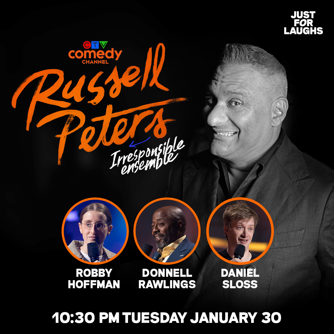 Russell Peters: Irresponsible Ensemble Episode 3 TONIGHT 💥 Watch it live on @CTVComedy at 10:30PM ET featuring @therealrussellp alongside @donnellrawlings, @Daniel_Sloss & Robby Hoffman 🙌 Tune in every Tuesday at 10:30PM for an all new episode featuring different comics!