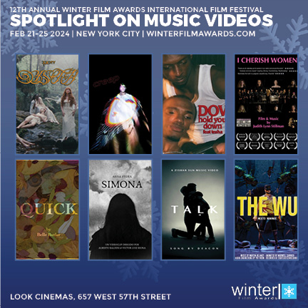 For our 2024 program, Winter Film Awards is honored to screen an incredible collection of eight music videos! 
#CelebrateDiversity #WinterFilmAwards #WFA2024
winterfilmawards.com/wfa2024/

@lianacornell <a href="/whoistiresias/">Tiresias the Oracle</a> <a href="/dovisnotabird/">DOV</a> @belleruthbutler @deaconxz.mv  <a href="/munkmade/">Munkmade</a>