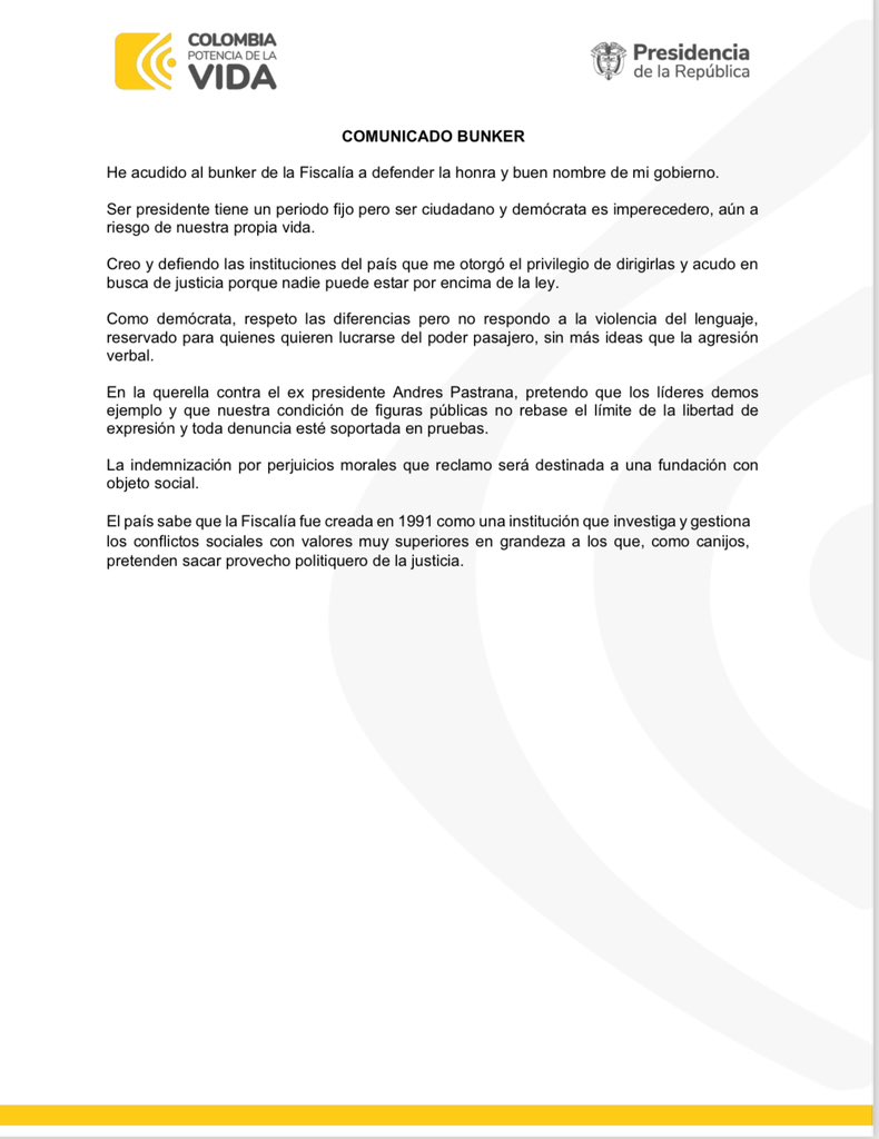 Gustavo Petro (@petrogustavo) on Twitter photo Comunicado a la opinión pública: Comunicado a la opinión pública: