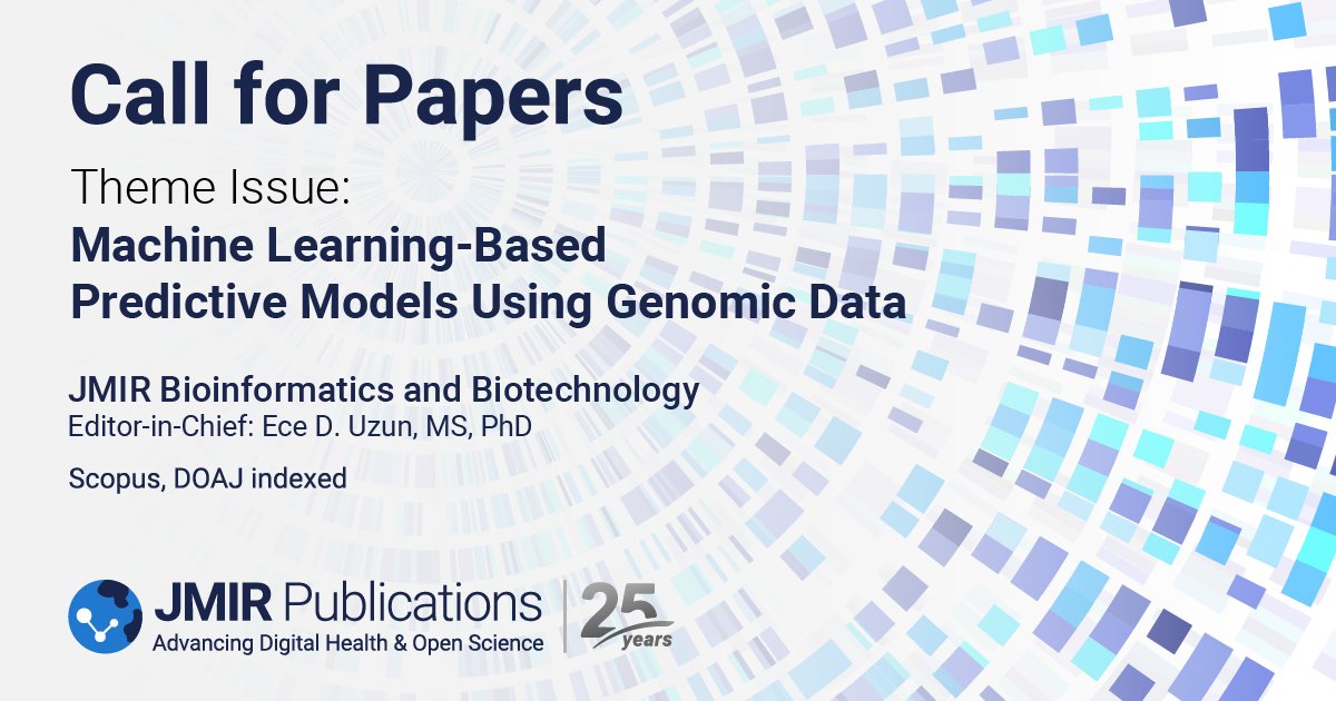 📣 #CallForPapers JMIR Bioinformatics and Biotechnology published by @jmirpub welcomes submissions for the new theme issue, “Machine Learning-Based #PredictiveModels Using Genomic Data”  Learn More: hubs.la/Q02j7R9M0  #GenomicData #MachineLearning @ecique_