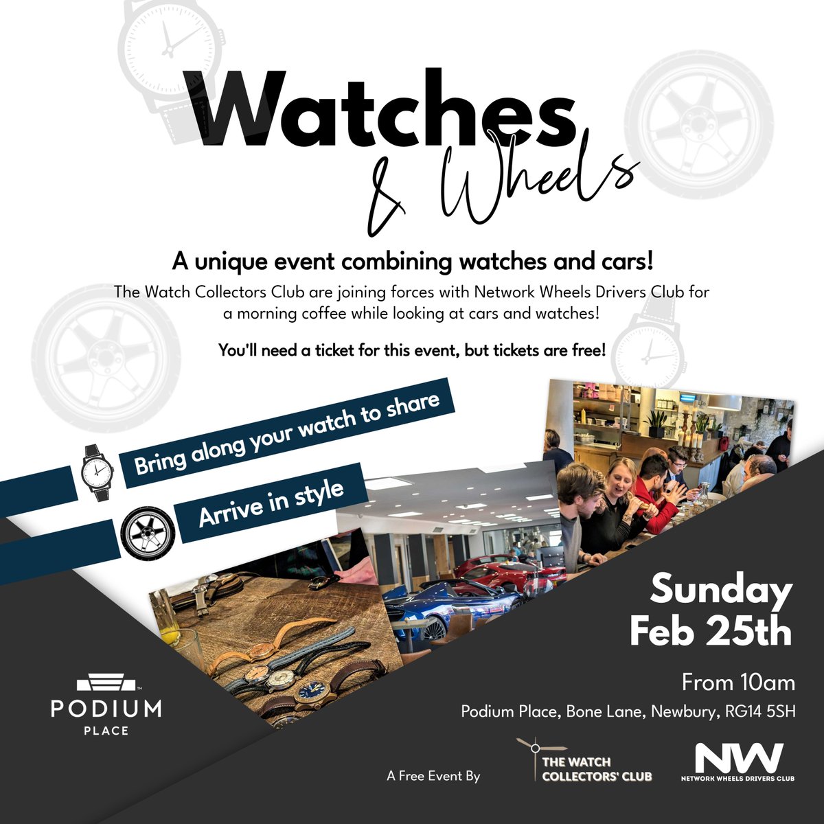 I know many of you are car-mad on here, and my feed is full of car stuff. 

We're hosting our first Wheels and Watches event with a car Club. It's in Newbury on Feb 25th from 10:00am. Here are the details, but please sign up on our website too!