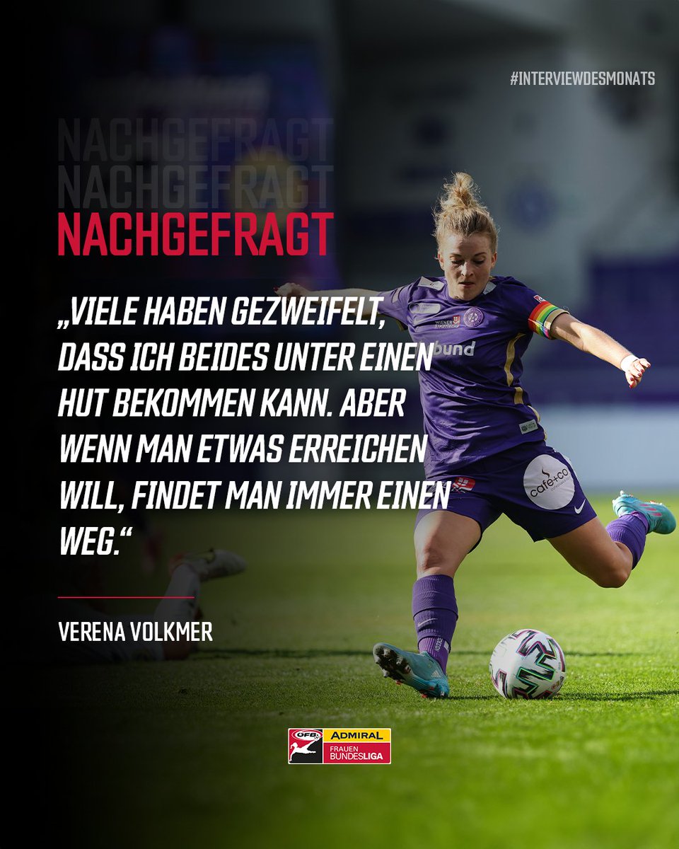 oefbFrauenBL's tweet photo. Jus-Studium und Profi-Kickerin? 👀 Für die FK Austria Wien Frauen-Kapitänin Verena Volkmer war das keine Hürde! 🤯
Welche Ziele sich die 27-Jährige steckt erfährt ihr im #InterviewDesMonats! 

Hier geht's zum Interview: https://t.co/pUeRjhP13s 📲
_____
#AdmiralFBL #mitHerz https://t.co/kT8ZNQJgVK