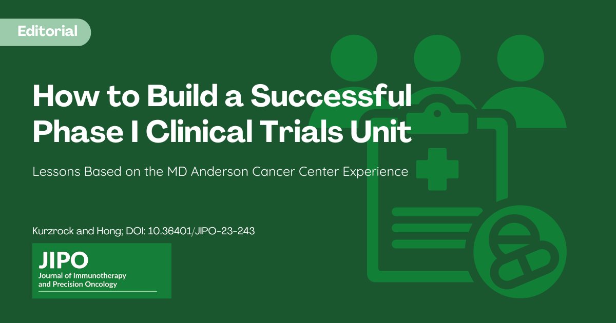 JIPO Editors (@jipoeditors) on Twitter photo Learn "How to Build a Successful Phase I Clinical Trials Unit", with customized tips from Drs Razelle Kurzrock and David Hong. doi.org/10.36401/JIPO-… #phase1 #oncology <a href="/MDAndersonNews/">MD Anderson Cancer Center</a> <a href="/Dr_R_Kurzrock/">Razelle Kurzrock, MD</a> Learn "How to Build a Successful Phase I Clinical Trials Unit", with customized tips from Drs Razelle Kurzrock and David Hong. doi.org/10.36401/JIPO-… #phase1 #oncology <a href="/MDAndersonNews/">MD Anderson Cancer Center</a> <a href="/Dr_R_Kurzrock/">Razelle Kurzrock, MD</a>