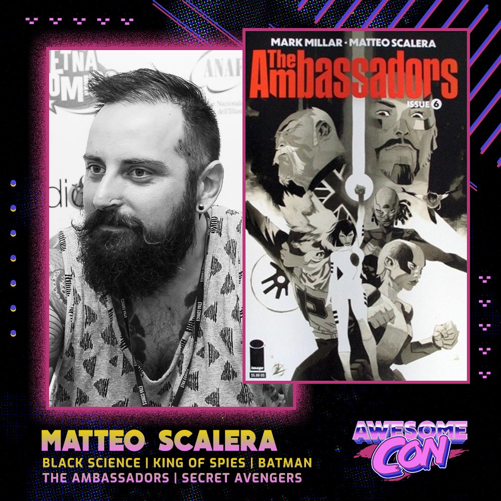 🎺 GUEST ANNOUNCEMENT 🎺 Comic artist Matteo Scalera—best known for his work on #BlackScience, #KingofSpies, #Batman, #TheAmbassadors, #SecretAvengers, and many more—is coming to #AwesomeCon, March 8-10!

✨ awesome-con.com/guest
🎟️ awesome-con.com/badges