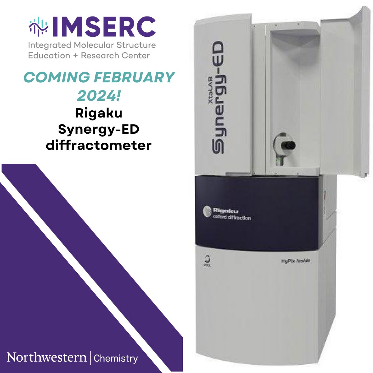 IMSERC will soon house the groundbreaking @Rigaku Synergy-ED diffractometer! Once installed on February 5th, @NUChemistry will be the first academic site in the USA with this cutting-edge technology. #crystallography #electron #diffraction Details ➡️ imserc.northwestern.edu/crystallograph…