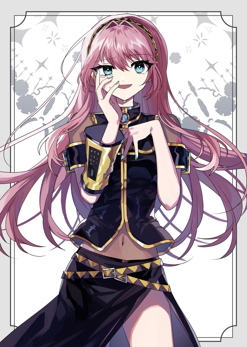 megurine luka 1girl long hair solo pink hair open mouth skirt from side  illustration images