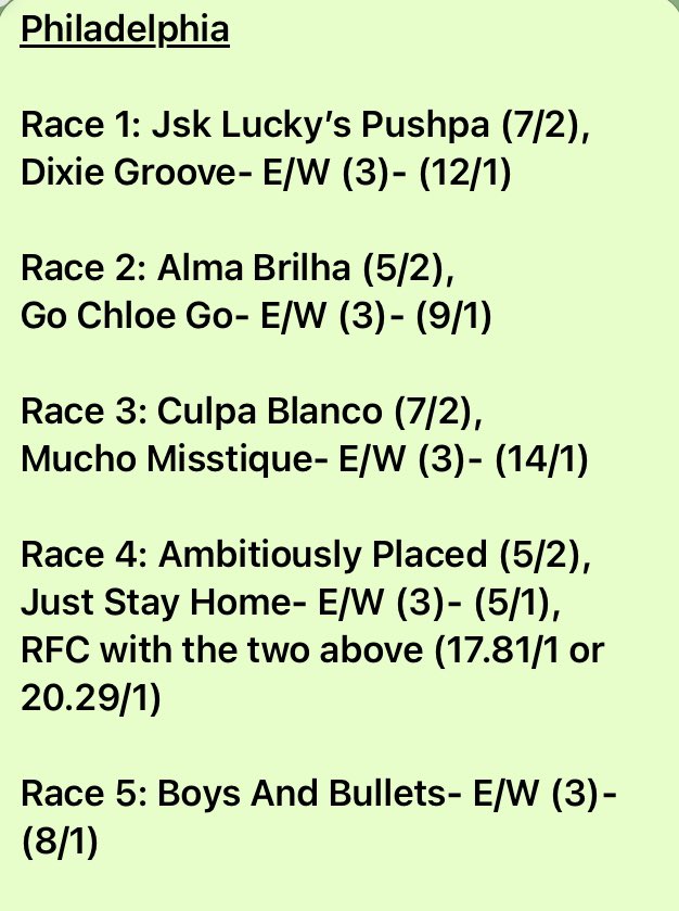 RaceWiseTip's tweet photo. #Philadelphia #HorseRacingTips #bettingtips https://t.co/zrTDpgl0dR