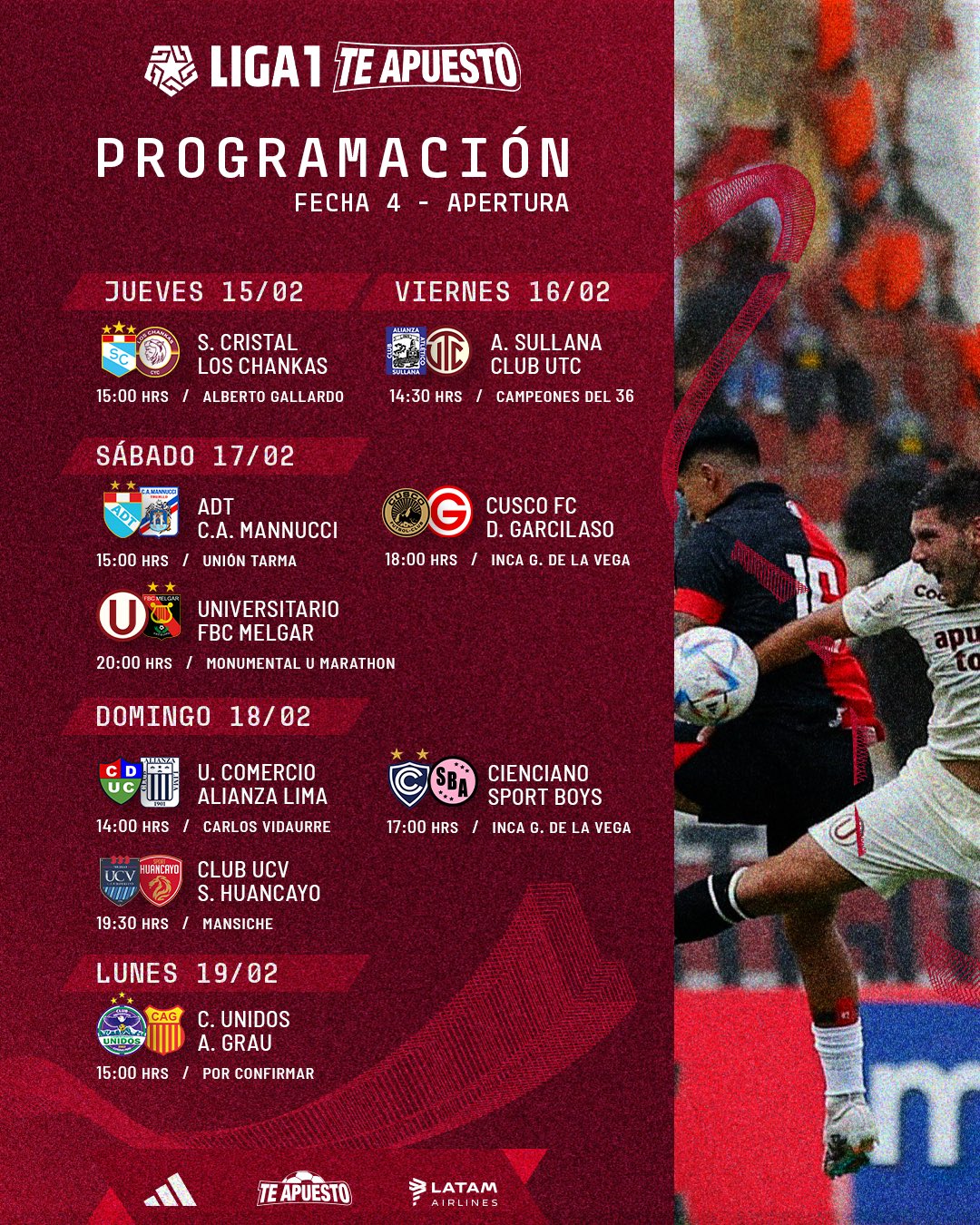 Liga 1 2024 Programación de partidos en la Fecha 4 del Torneo Apertura