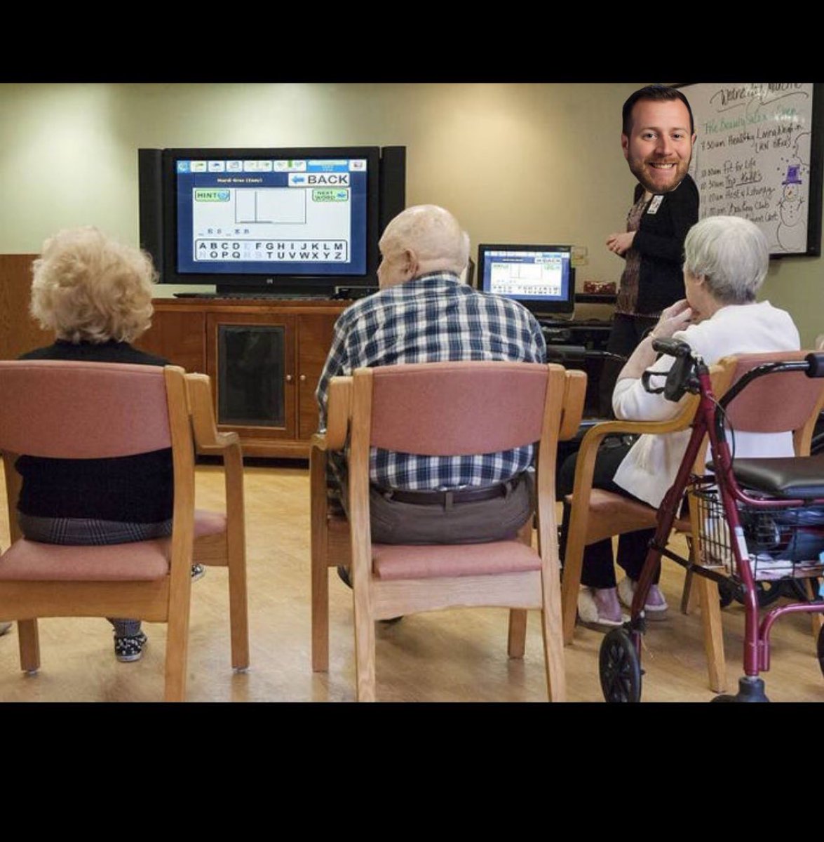 nobullzonebilly's tweet photo. ON THE EDGE OF MY HOVEROUND:

We are so excited to introduce the legislature’s new nursing home activities coordinator, former legislator, Tom Cox. Today we’re learning about how the internet works. I can’t wait to Tiktok a tweet to my grandkids. 

#ksleg #worldwideweb https://t.co/eReDSw2kUe