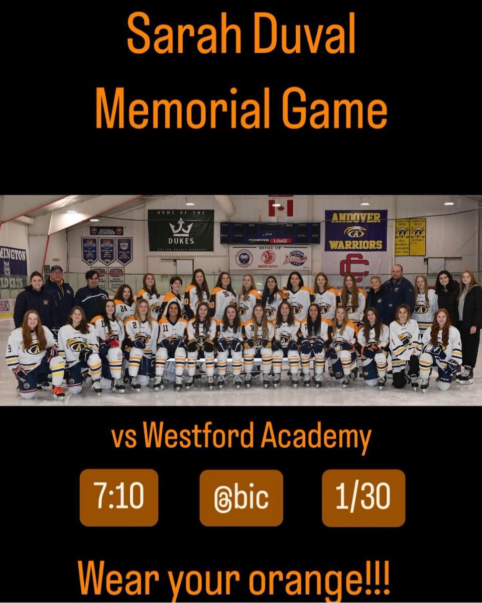 Tonight in our game against Westford Academy we honor Sara Duval! Show you support and wear your orange! 🧡🧡🧡