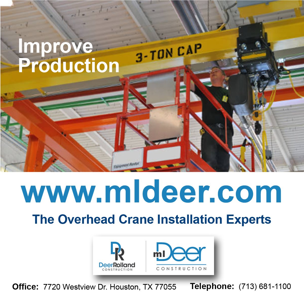 MLDeerTx's tweet photo. A professionally installed crane system will improve production. We’re a leader in the area for crane design &amp;/or installation services. Click here https://t.co/jakKkGI9B1 or call us to learn more about our crane installation services.

#HoustonGantryCrane #CraneInstallations https://t.co/YLR6aGrAmR