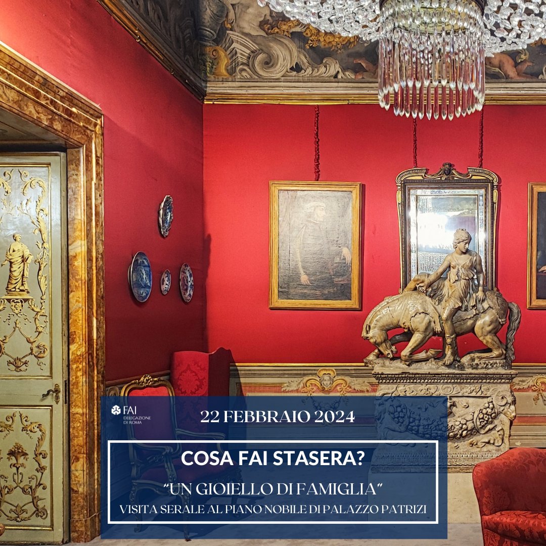 🔹 22 febbraio - Visita al piano nobile di Palazzo Patrizi a cura del "Cosa FAI Stasera?"

ℹ️ Info e prenotazioni ➡️ faiprenotazioni.fondoambiente.it/evento/cosa-fa…

#cosaFAIstasera #fairoma #roma #palazzopatrizi #romanascosta
