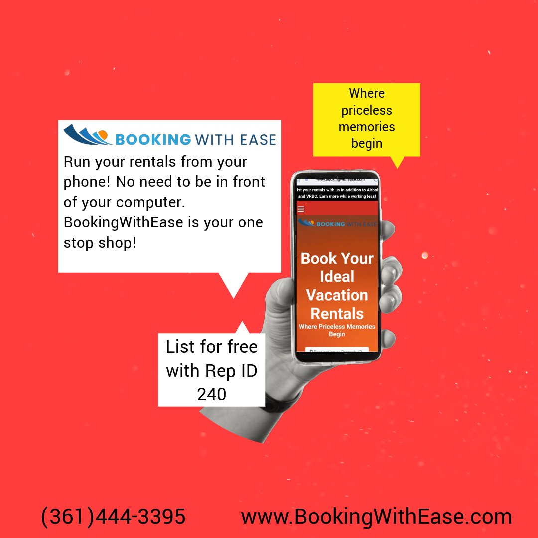 bookingwithease's tweet photo. Spend less time managing your bookings &amp; more time enjoying your investment. List for free today with Rep ID 240! #GrowRevene #BoostProfitability #Marketing
#Travel #success #smallbusiness #entrepreneurship #STR #Rentals  #businessowner #mindset #instagram #realestate #tripangle https://t.co/j1uGiCKhyL