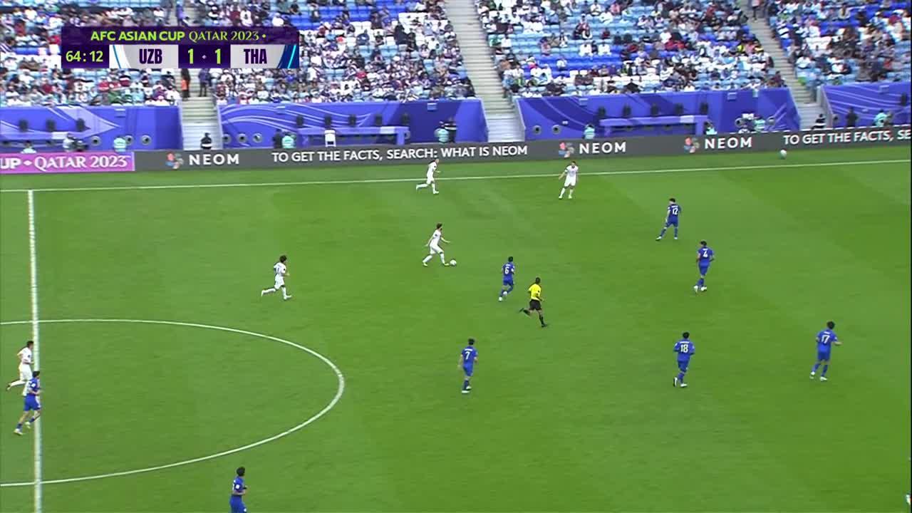 Uzbekistan are through to the AFC Asian Cup quarterfinals after this LOVELY goal from Abbosbek Fayzullaev put them ahead for good over Thailand. 💪