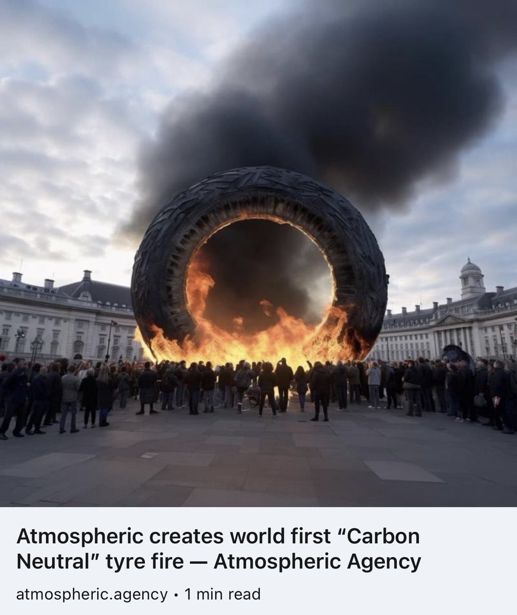 IamCharlieTerry's tweet image. This is frankly horrifying.

Demonstrating exactly the kind of initiatives we should avoid, this ‘carbon neutral’ tyre fire only slows our response to climate change.

Pushing responsibility into the future is exactly how we got into this mess.

#ClimateCrisis #TyreFire