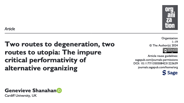 The final version of my paper on the 'impure critical performativity of alternative organizing' is now available #OpenAccess from @orgjournal 🥳 journals.sagepub.com/doi/full/10.11… 1/11