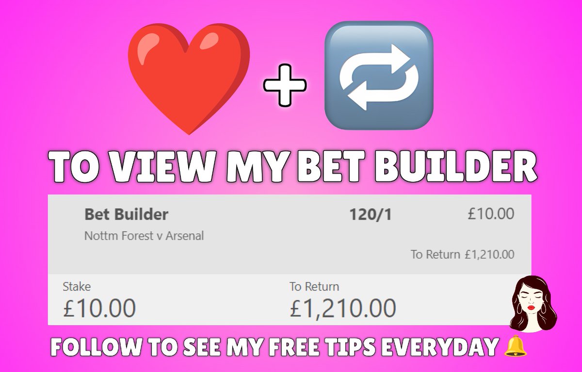 Good afternoon everyone 🫶

Who wants me to post another 120/1 monster bet builder today?🔥

I landed a 781/1 bet builder last week😜

Everybody who ❤️ and retweets this tweet will be able to see my bet builders today! 👀

Turn my notifications on and follow to receive my tips🔔