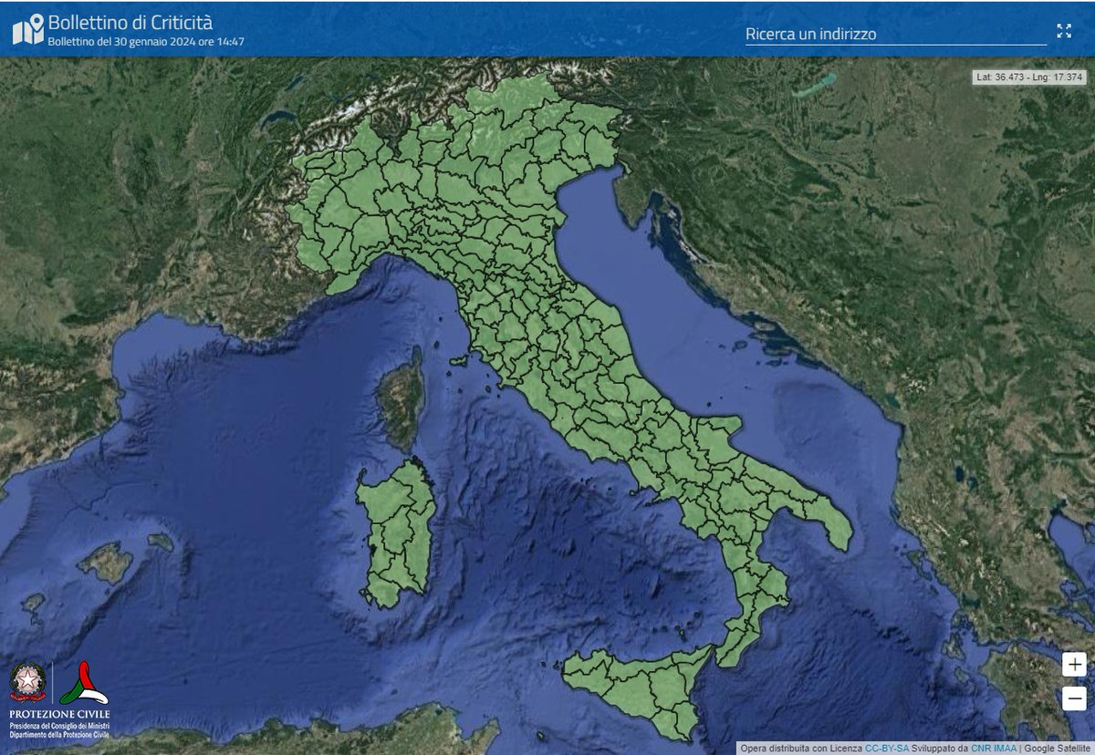 DPCgov's tweet photo. 🟢 Il colore VERDE indica l'assenza di fenomeni meteo-idro significativi anche per la giornata di mercoledì #31gennaio
#protezionecivile https://t.co/OvPuCthu4R
