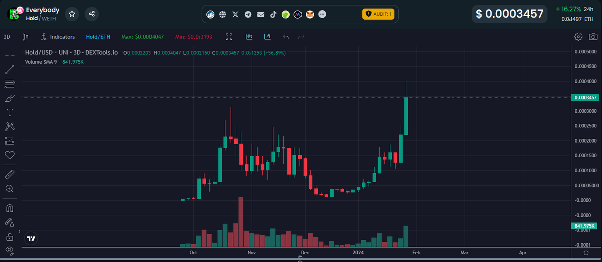 Check it out..  $HOLD has been on a freaking rampage these past few weeks and just smashed the previous ATH.. NOW, here we sit, Teeter tottering at the $10M Psychological resistance barrier.. Once we SMASHHH $10M its off to $100M, then $1B+.. YES, you heard it here first! ;)